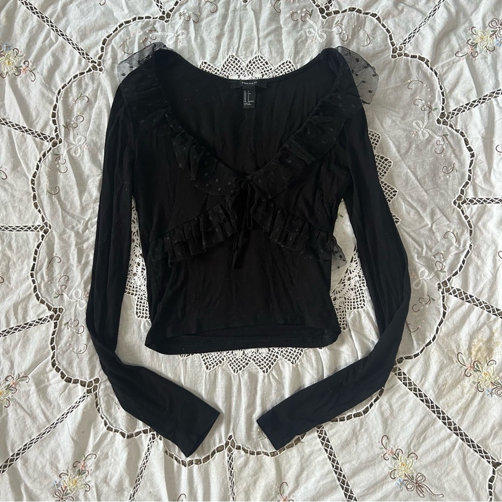 Forever 21 Black Ruffle Blouse